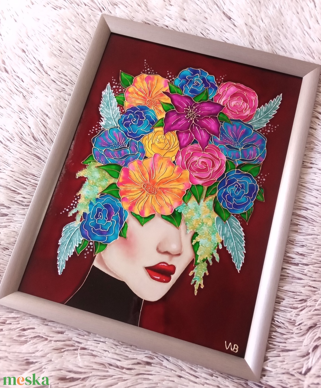 Virágba borulva - portré, üvegre festett falikép, festmény 30x40cm - művészet - festmény - üvegfestmény - Meska.hu Virágba borulva - portré, üvegre festett falikép, festmény 30x40cm - művészet - festmény - üvegfestmény - Meska.hu