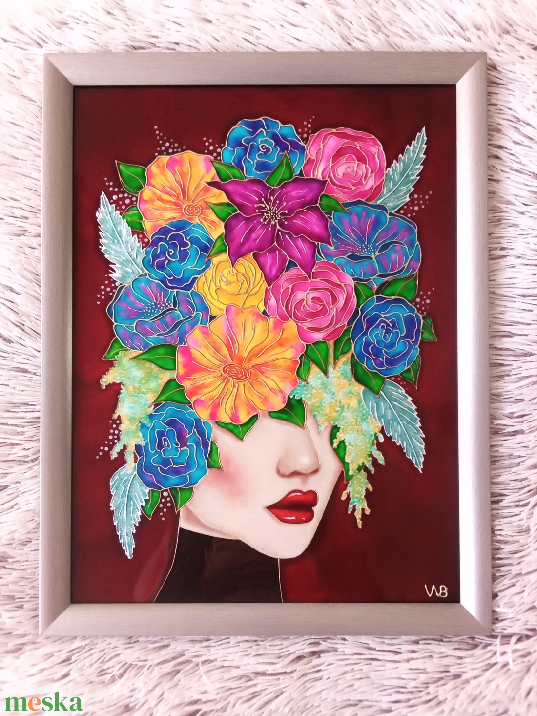 Virágba borulva - portré, üvegre festett falikép, festmény 30x40cm - művészet - festmény - üvegfestmény - Meska.hu Virágba borulva - portré, üvegre festett falikép, festmény 30x40cm - művészet - festmény - üvegfestmény - Meska.hu