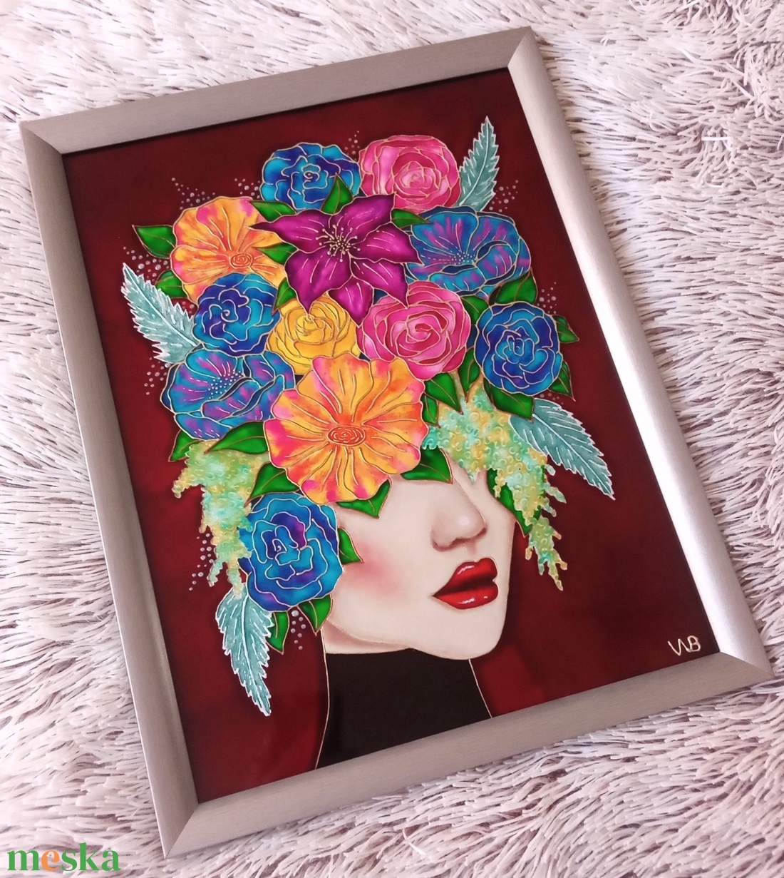 Virágba borulva - portré, üvegre festett falikép, festmény 30x40cm - művészet - festmény - üvegfestmény - Meska.hu Virágba borulva - portré, üvegre festett falikép, festmény 30x40cm - művészet - festmény - üvegfestmény - Meska.hu