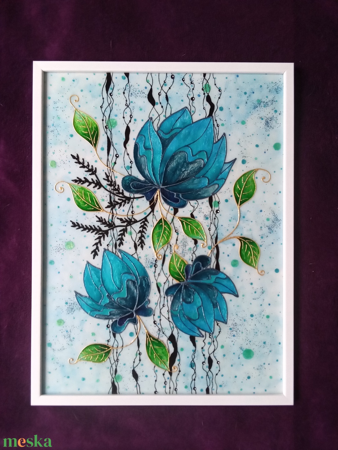 Virágos kékség - plexiüvegre festett falikép, festmény 30x40cm - művészet - festmény - üvegfestmény - Meska.hu Virágos kékség - plexiüvegre festett falikép, festmény 30x40cm - művészet - festmény - üvegfestmény - Meska.hu
