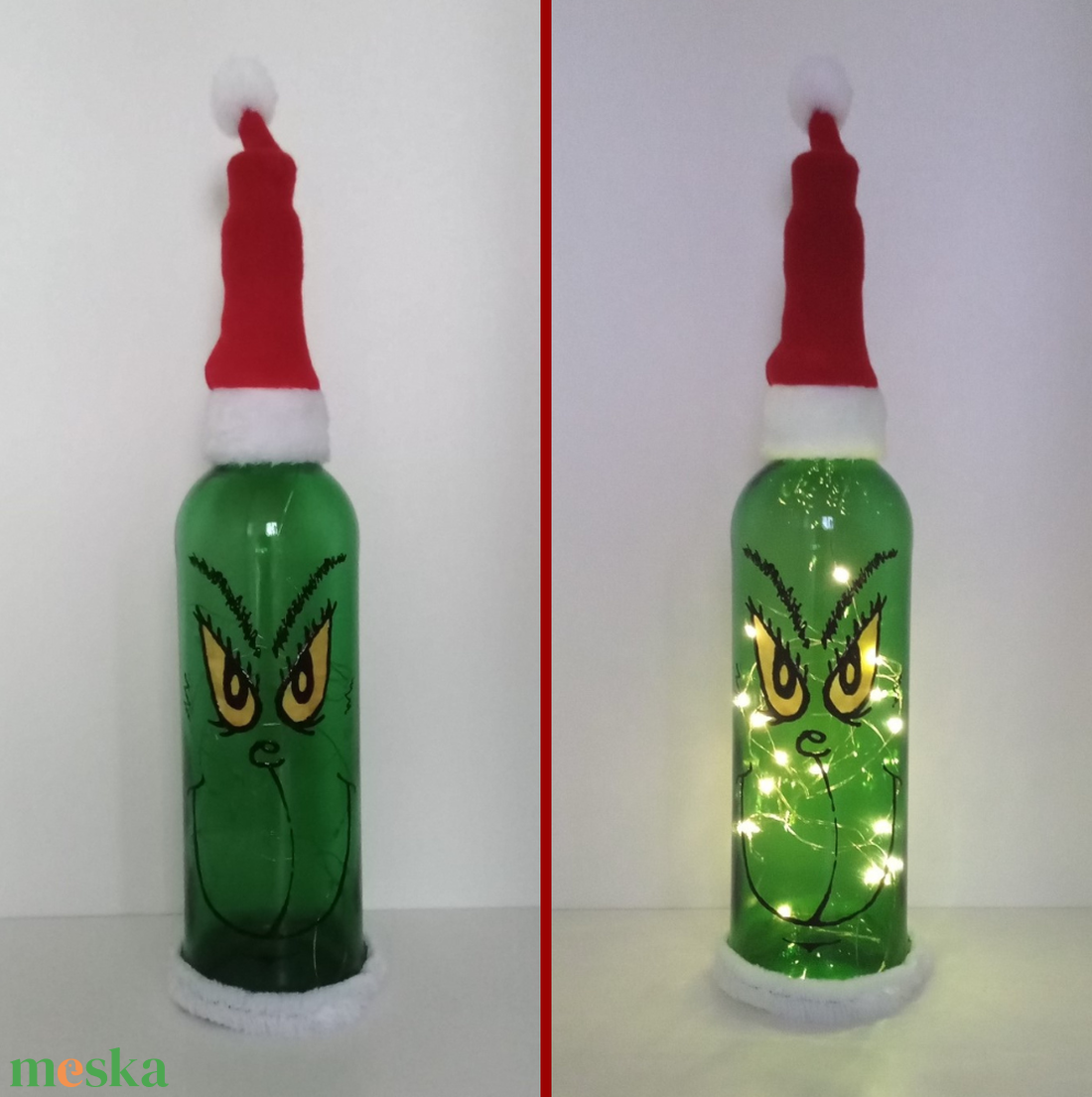 Grincs üveglámpás - egyedi festett üveg bottlelamp - otthon & életmód - lámpa - hangulatlámpa - Meska.hu