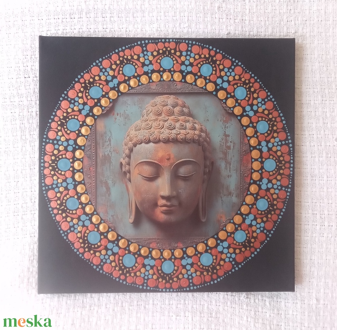 Buddha - antique - egyedi akril festmény, mandala falikép 30x30 cm - művészet - festmény - akril - Meska.hu