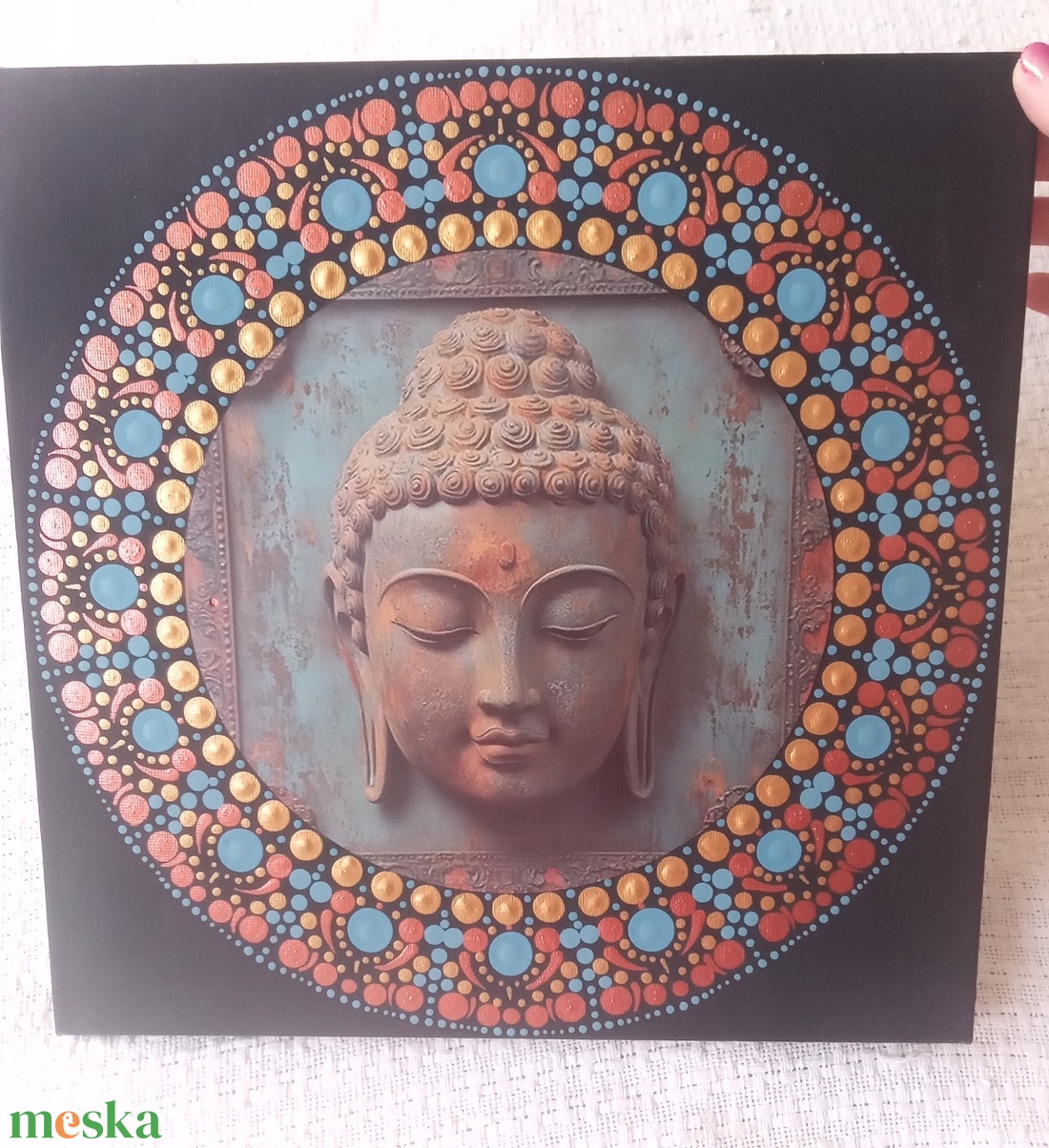 Buddha - antique - egyedi akril festmény, mandala falikép 30x30 cm - művészet - festmény - akril - Meska.hu