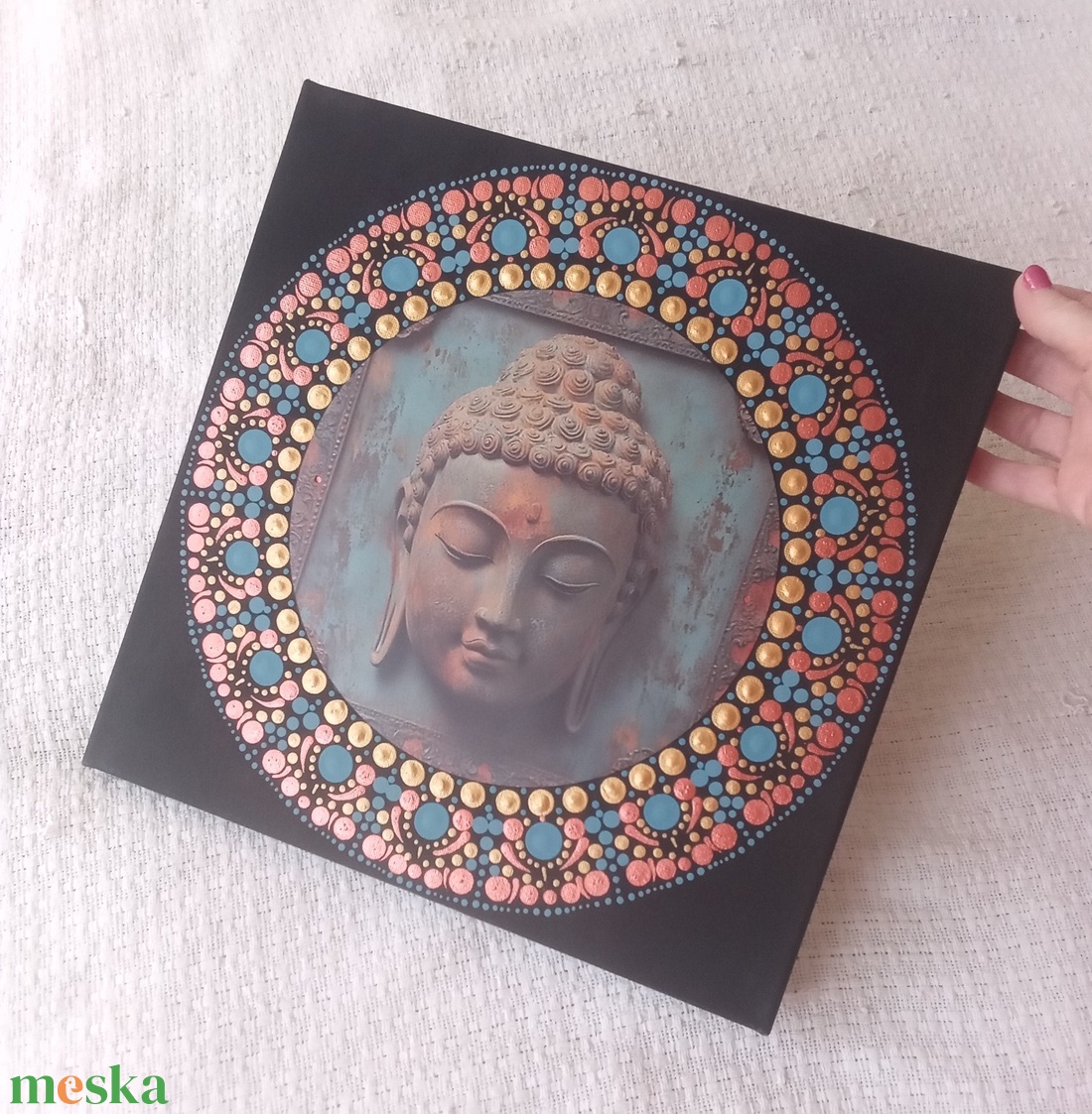 Buddha - antique - egyedi akril festmény, mandala falikép 30x30 cm - művészet - festmény - akril - Meska.hu