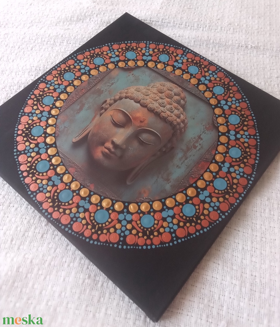 Buddha - antique - egyedi akril festmény, mandala falikép 30x30 cm - művészet - festmény - akril - Meska.hu