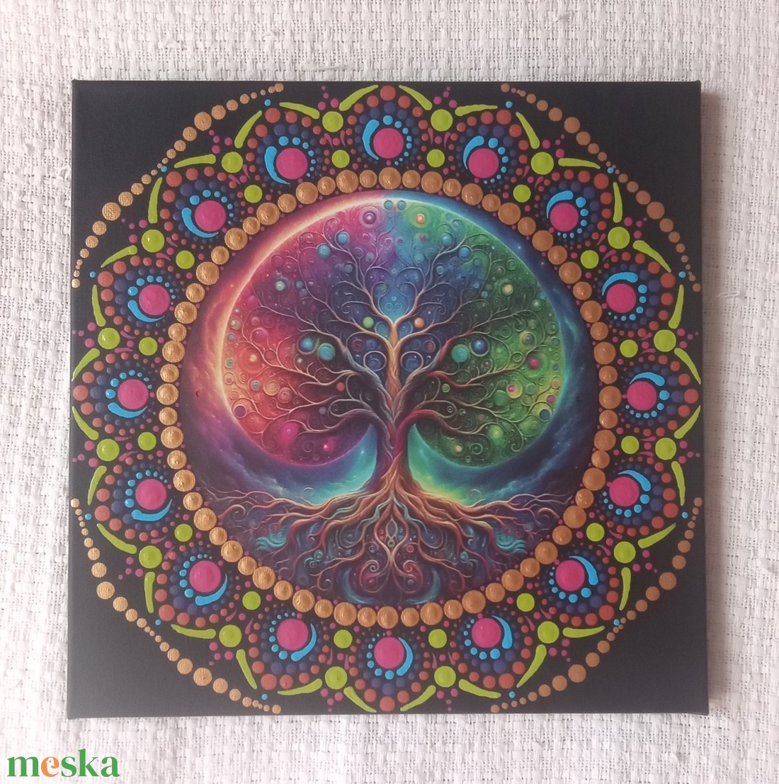Sokszínű életfa - egyedi akril festmény, mandala falikép 30x30 cm - művészet - festmény - akril - Meska.hu