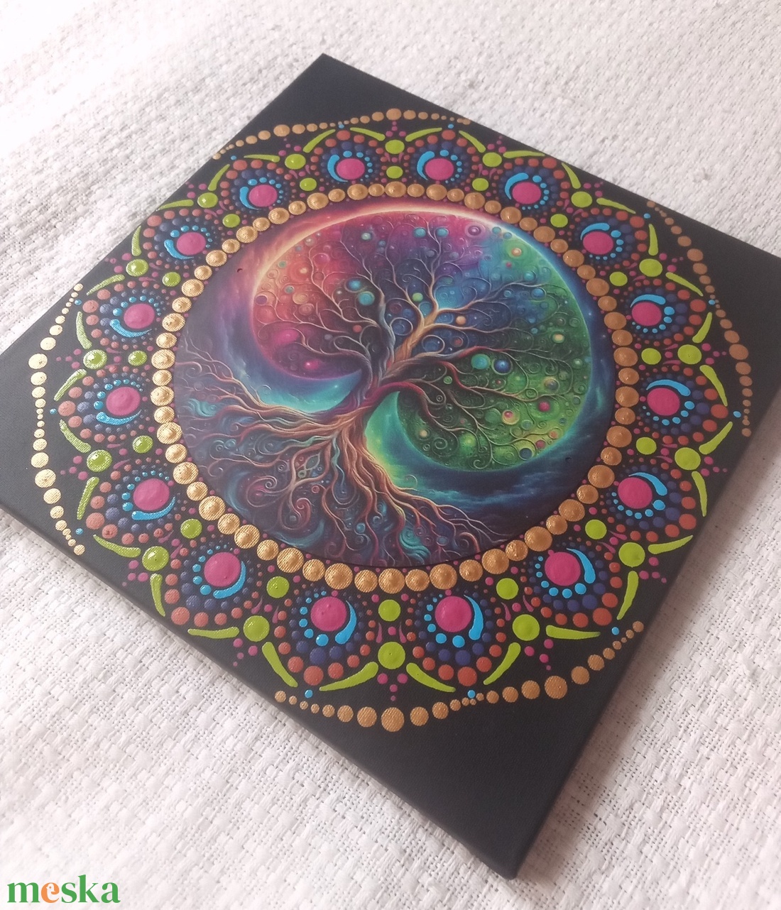 Sokszínű életfa - egyedi akril festmény, mandala falikép 30x30 cm - művészet - festmény - akril - Meska.hu