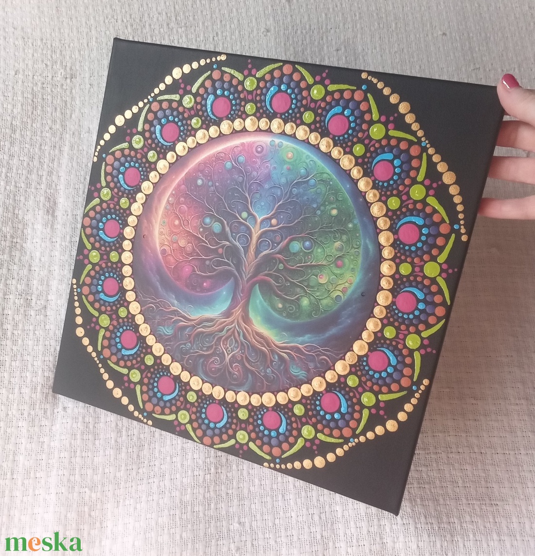 Sokszínű életfa - egyedi akril festmény, mandala falikép 30x30 cm - művészet - festmény - akril - Meska.hu