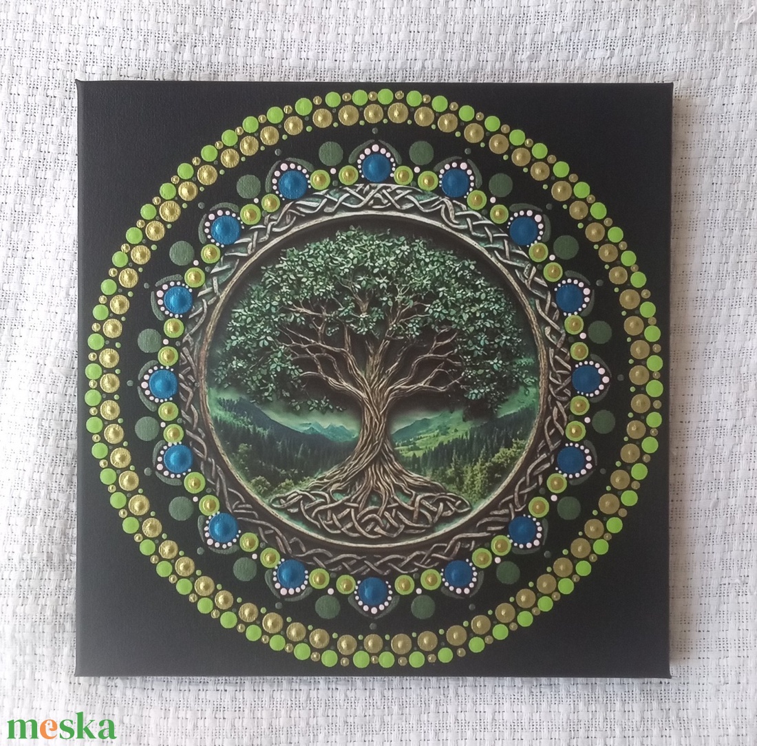 Életfa - a zöld erejével és bölcsességével - egyedi akril festmény, mandala falikép 30x30 cm - művészet - festmény - akril - Meska.hu