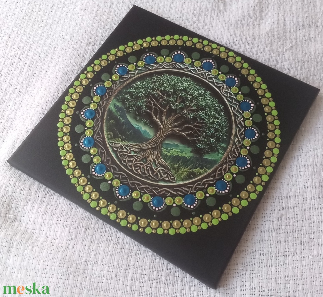 Életfa - a zöld erejével és bölcsességével - egyedi akril festmény, mandala falikép 30x30 cm - művészet - festmény - akril - Meska.hu