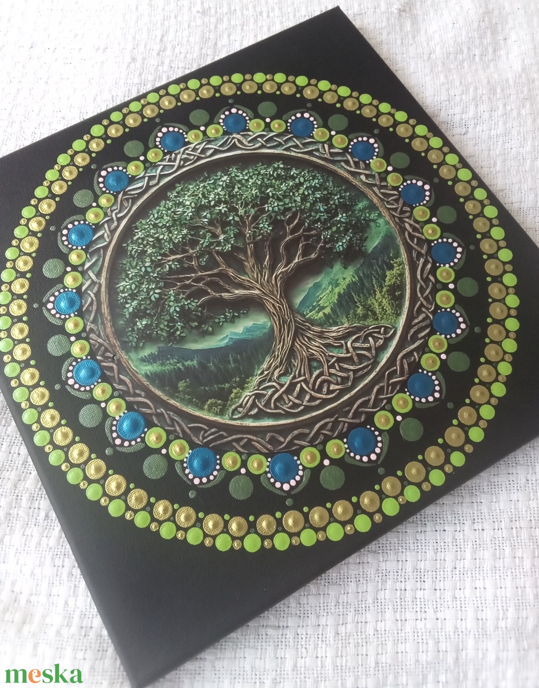Életfa - a zöld erejével és bölcsességével - egyedi akril festmény, mandala falikép 30x30 cm - művészet - festmény - akril - Meska.hu