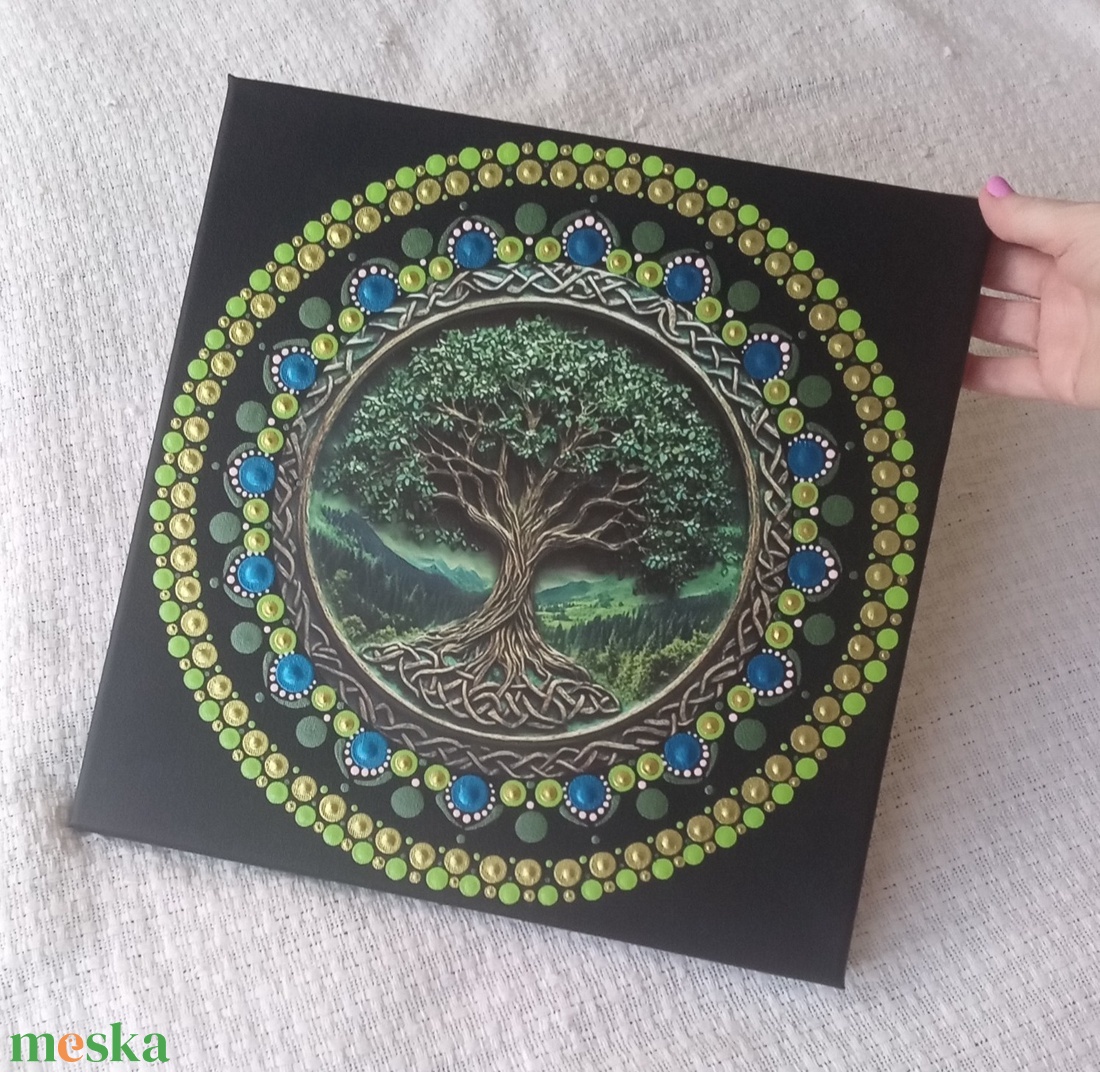 Életfa - a zöld erejével és bölcsességével - egyedi akril festmény, mandala falikép 30x30 cm - művészet - festmény - akril - Meska.hu