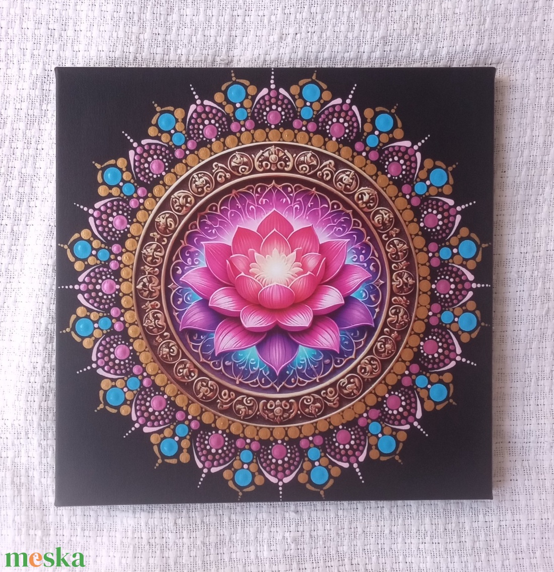 Pink lótusz - egyedi akril festmény, mandala falikép 30x30 cm - művészet - festmény - akril - Meska.hu
