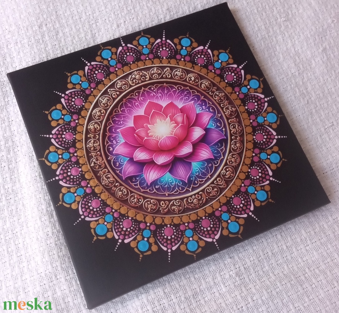 Pink lótusz - egyedi akril festmény, mandala falikép 30x30 cm - művészet - festmény - akril - Meska.hu