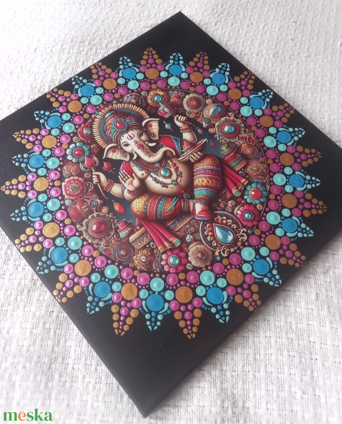 Ganesha - védelmező, bőséghozó - egyedi akril festmény, mandala falikép 30x30 cm - művészet - festmény - akril - Meska.hu