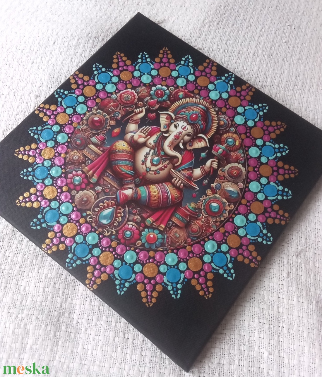 Ganesha - védelmező, bőséghozó - egyedi akril festmény, mandala falikép 30x30 cm - művészet - festmény - akril - Meska.hu