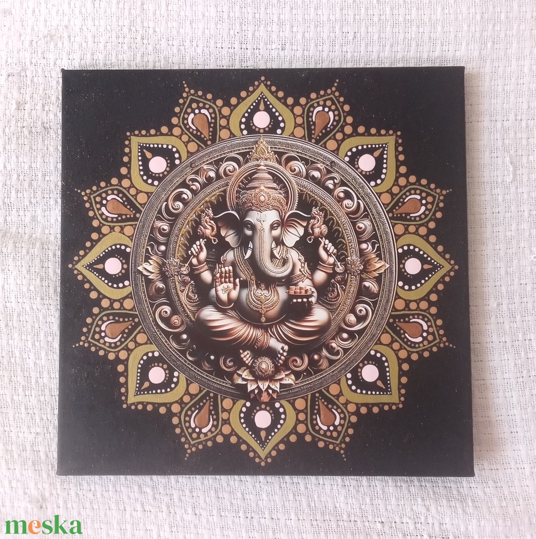 Ganesha - védelmező, bőséghozó - egyedi akril festmény, mandala falikép 30x30 cm - művészet - festmény - akril - Meska.hu