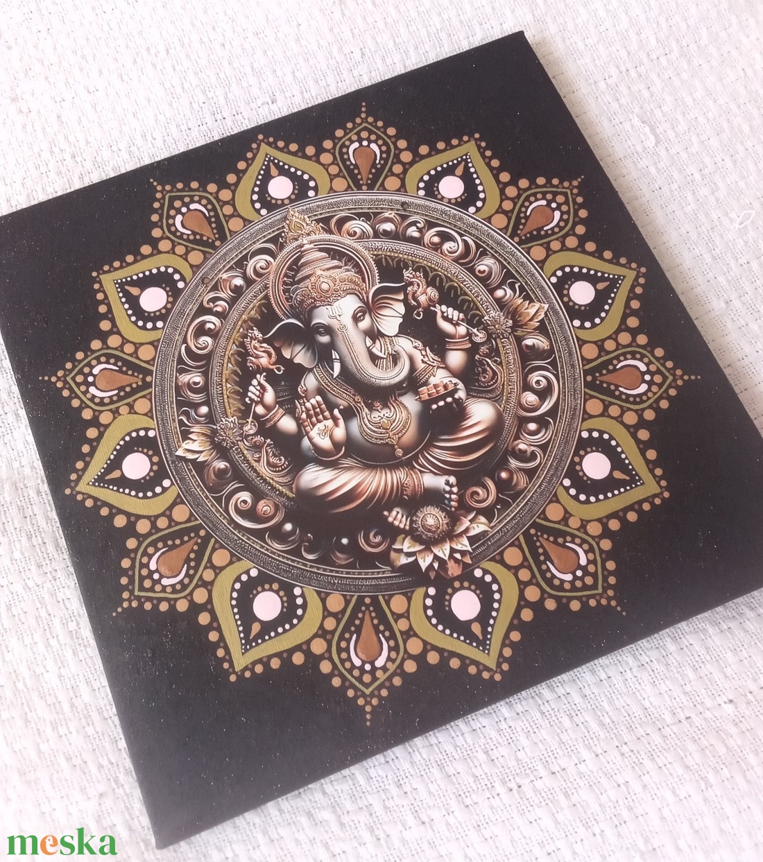 Ganesha - védelmező, bőséghozó - egyedi akril festmény, mandala falikép 30x30 cm - művészet - festmény - akril - Meska.hu