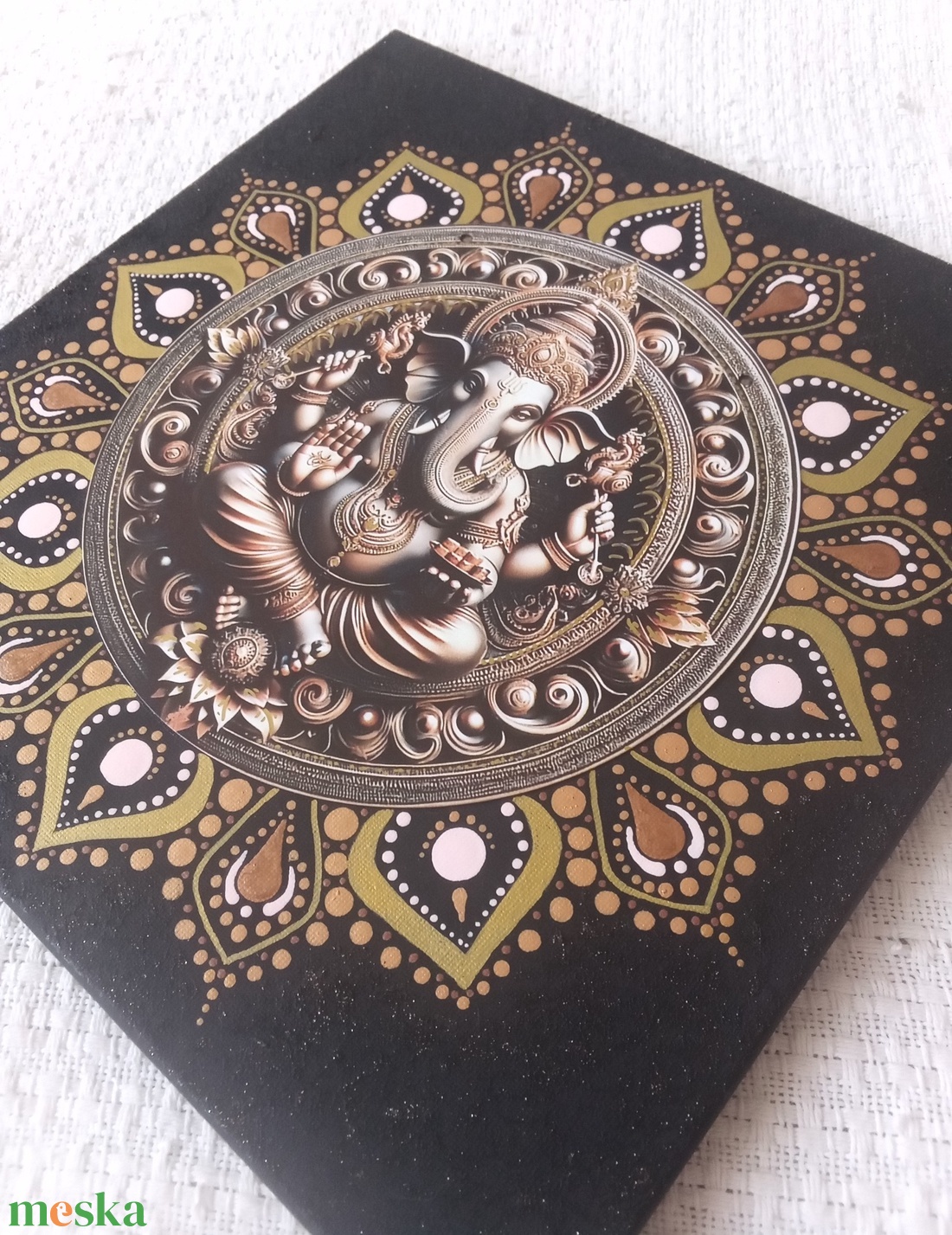 Ganesha - védelmező, bőséghozó - egyedi akril festmény, mandala falikép 30x30 cm - művészet - festmény - akril - Meska.hu