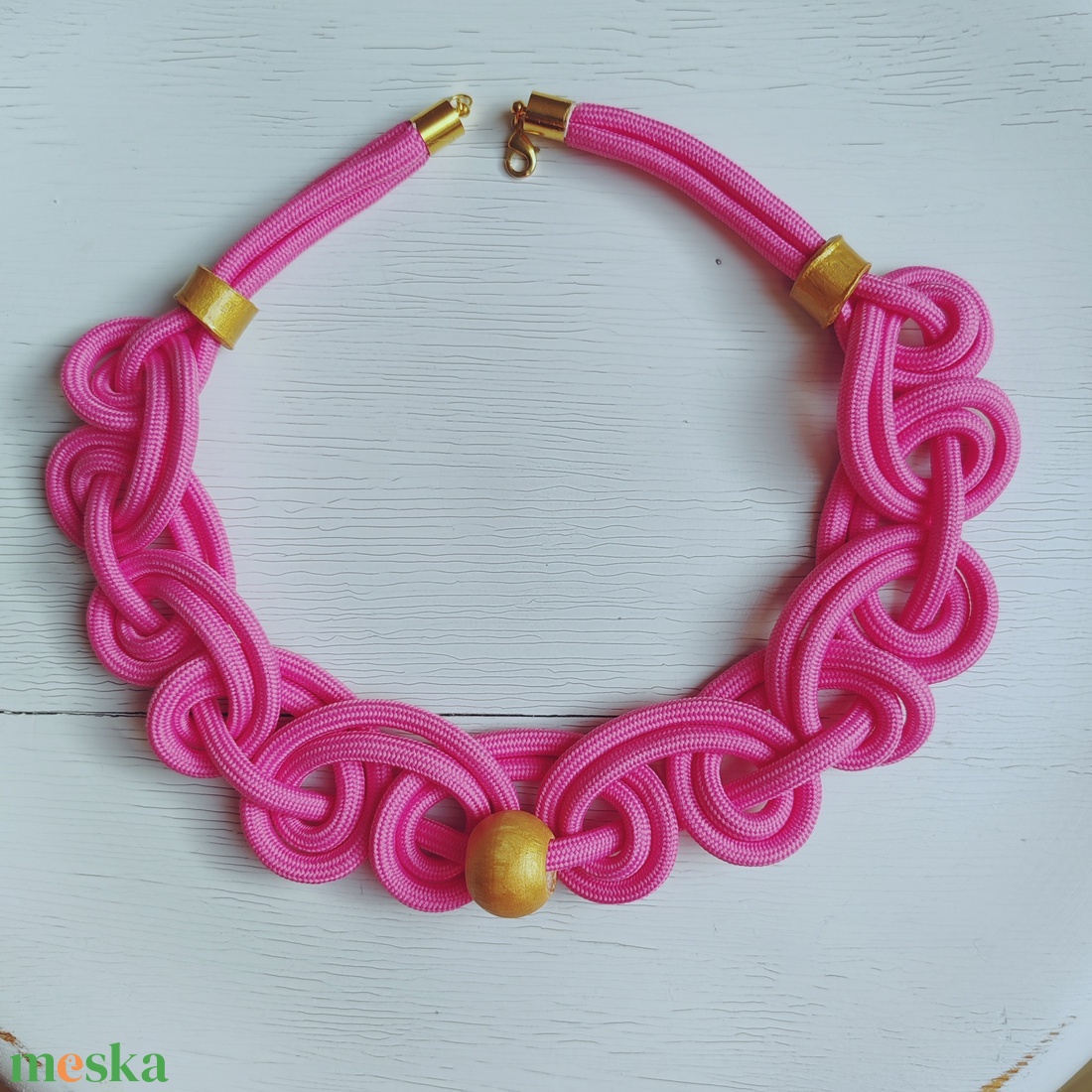 Pink makramé kötél nyaklánc � kézzel font statement ékszer - ékszer - nyaklánc - statement nyaklánc - Meska.hu