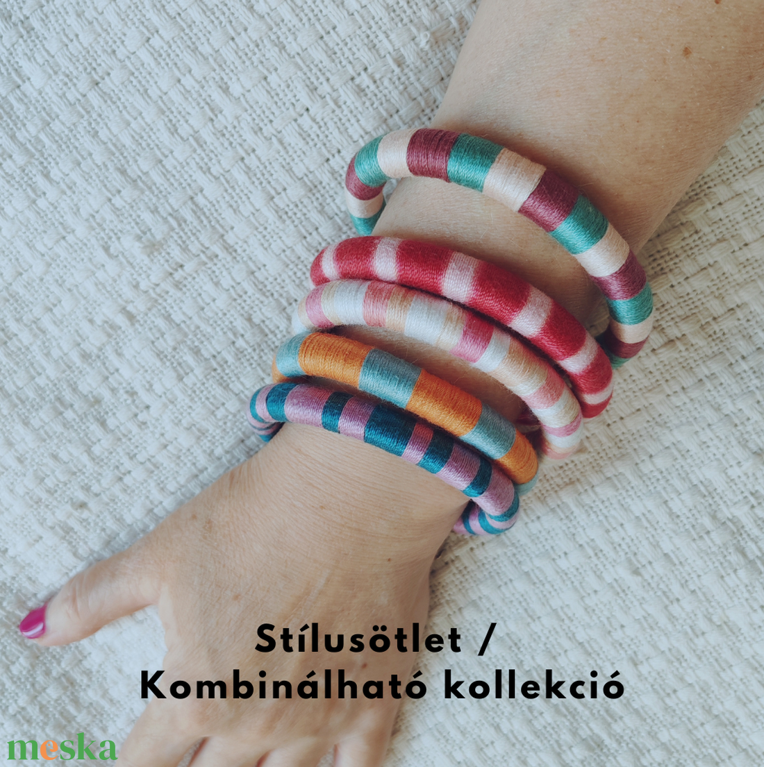 Hajnali Barackvirág  Color-Block Twist � Strukturált textil karperec - ékszer - karkötő - karperec - Meska.hu