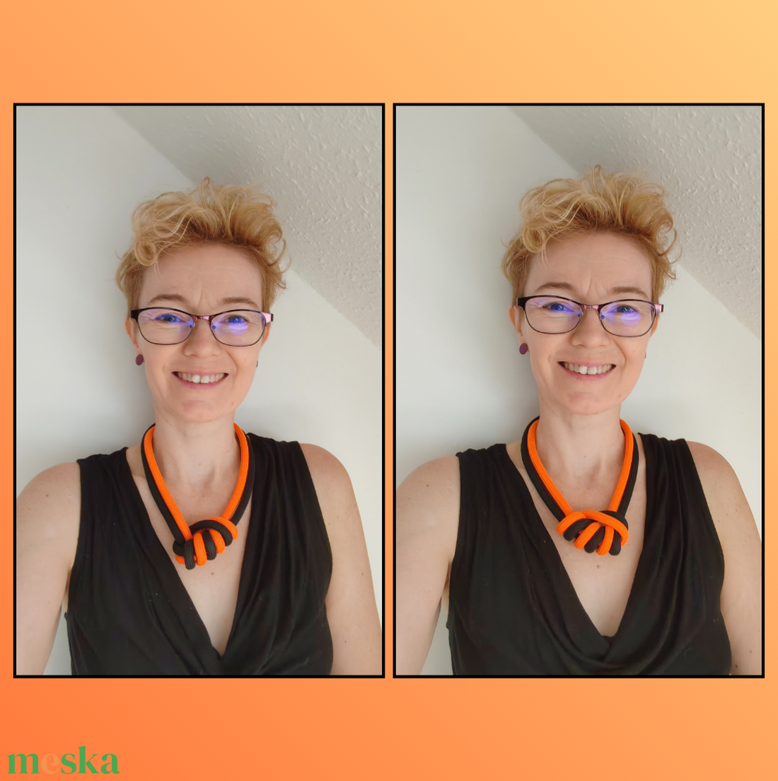 Amber - Noir � Díszcsomós duplakötél nyakék (Tüzes Narancs és Fekete) - ékszer - nyaklánc - statement nyaklánc - Meska.hu