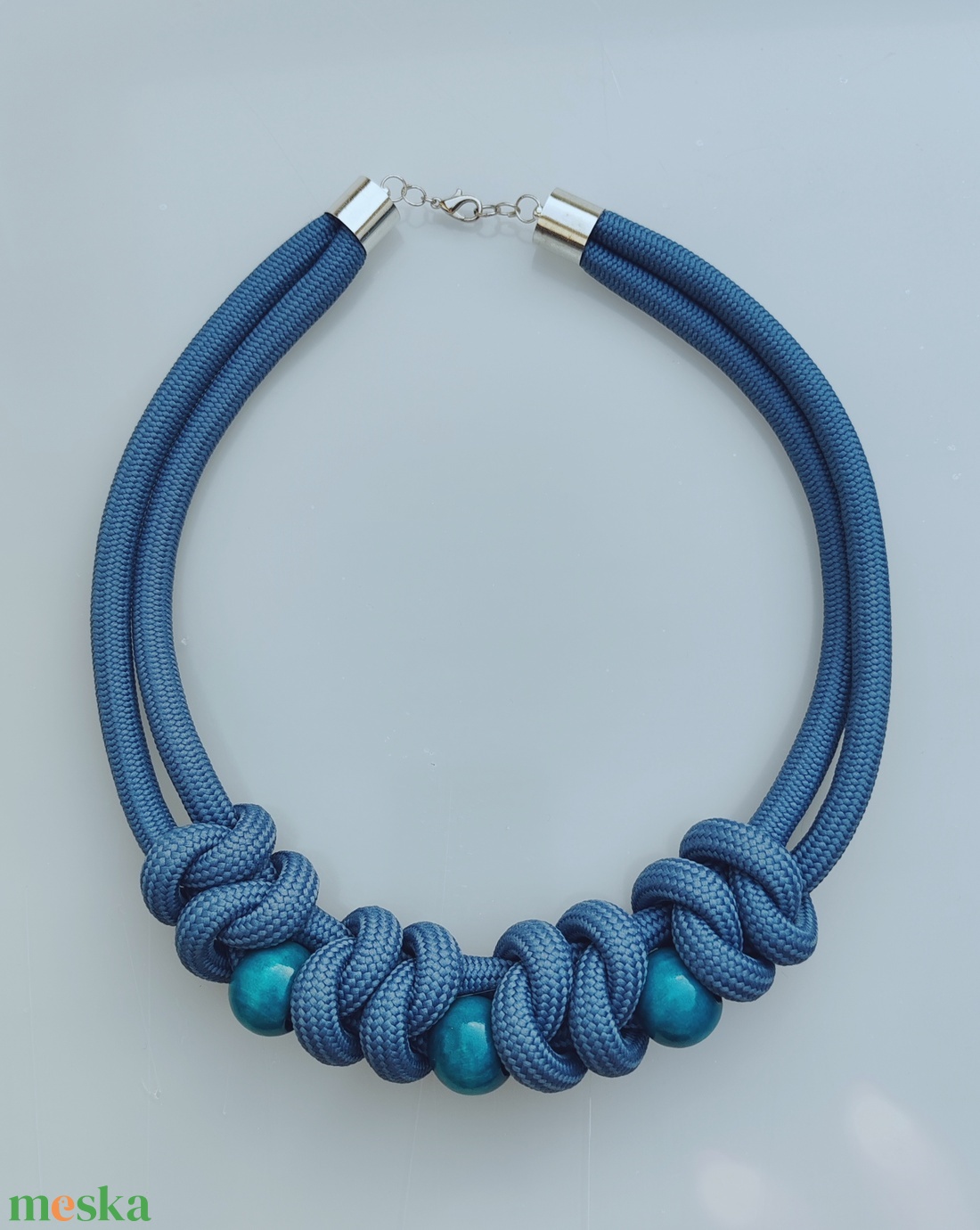 Indigo Knot Statement � Farmerkék makramécsomós nyakék türkiz gyöngyökkel - ékszer - nyaklánc - statement nyaklánc - Meska.hu