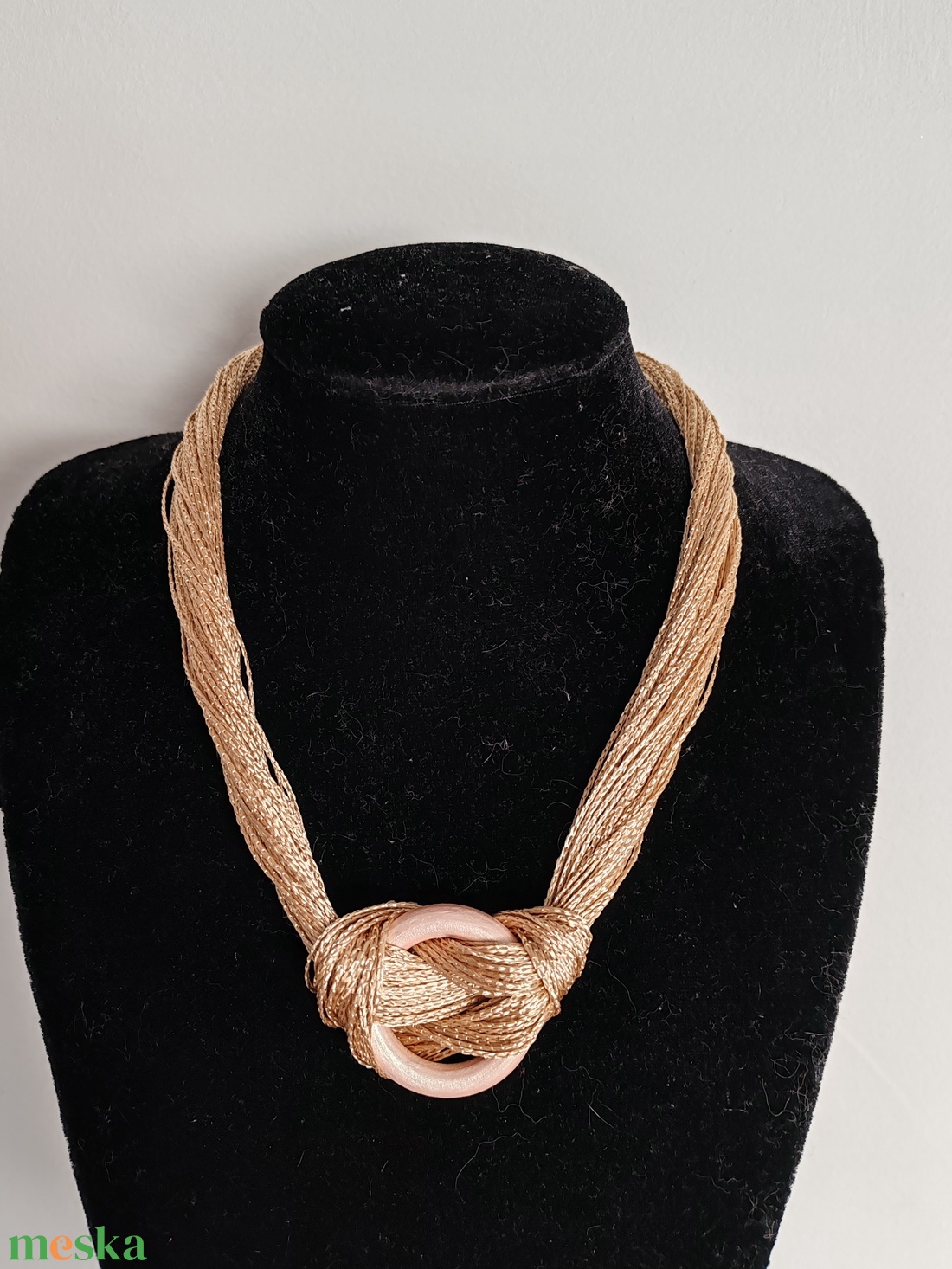 Golden Ring Boho � Sokszálas arany textilnyaklánc fa karikával  - ékszer - nyaklánc - statement nyaklánc - Meska.hu