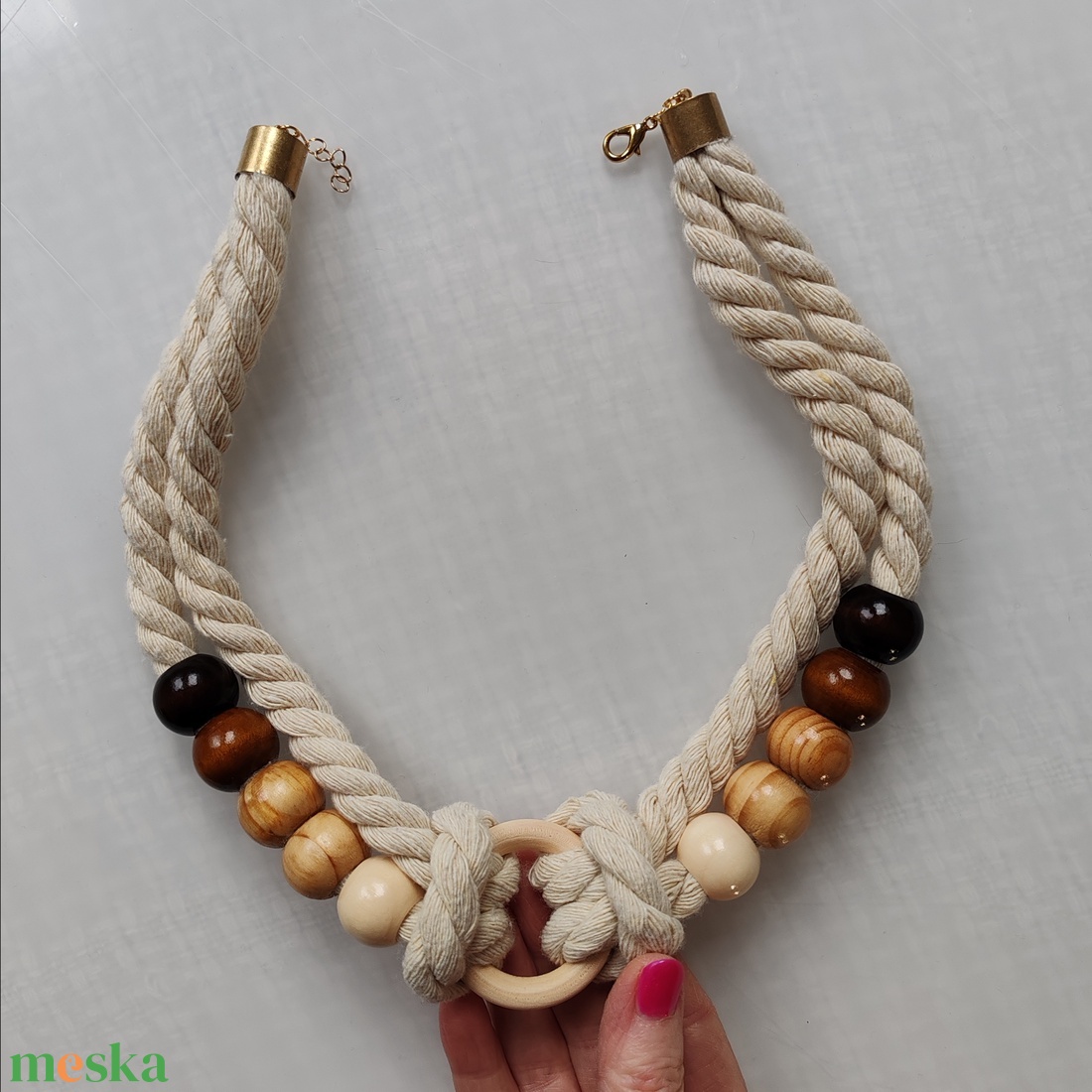 Natural Boho Loop  � Skandináv stílusú natúr textil nyaklánc - ékszer - nyaklánc - statement nyaklánc - Meska.hu