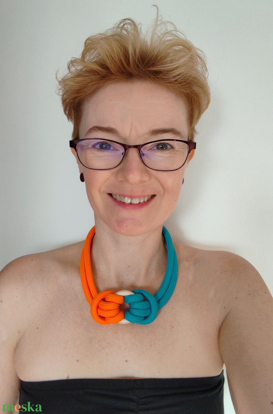 Turquoise - Orange Loop � 2 in 1 formaváltó, kétoldalas matrózcsomós nyaklánc (Pillangó és Virág motívum) - ékszer - nyaklánc - statement nyaklánc - Meska.hu