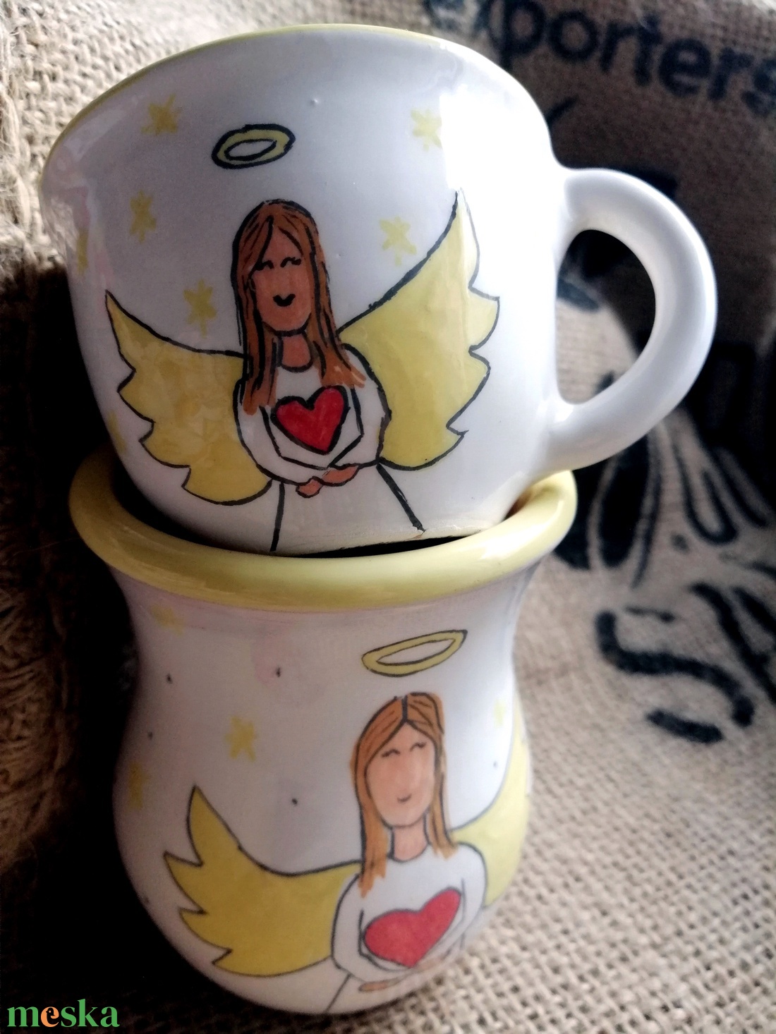 Angyalos csésze + váza - otthon & életmód - fürdőszoba - fogkefetartó - Meska.hu