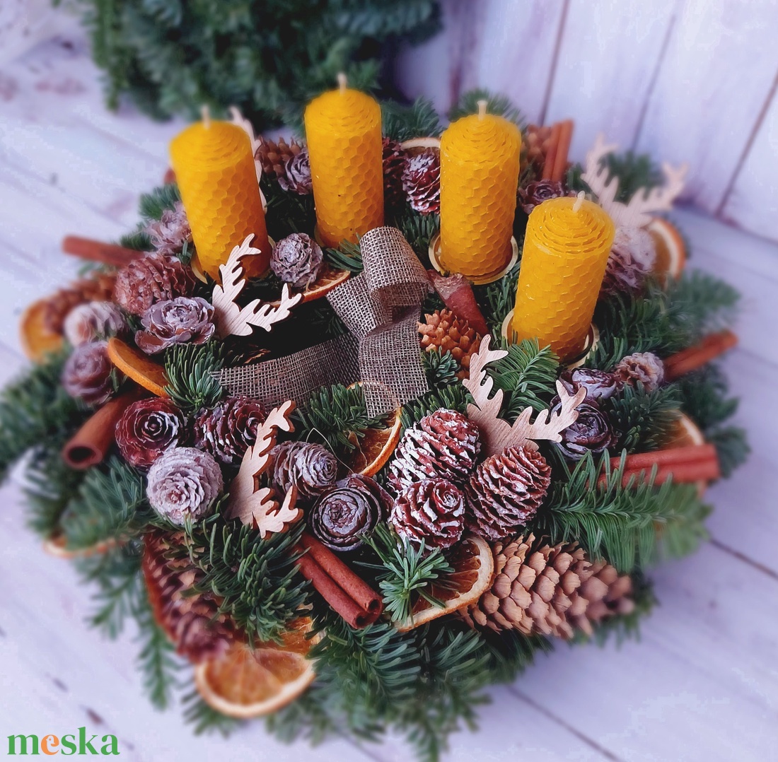 Adventi koszorú - Méhviasz gyertyával - karácsony - adventi díszek - adventi koszorú - Meska.hu
