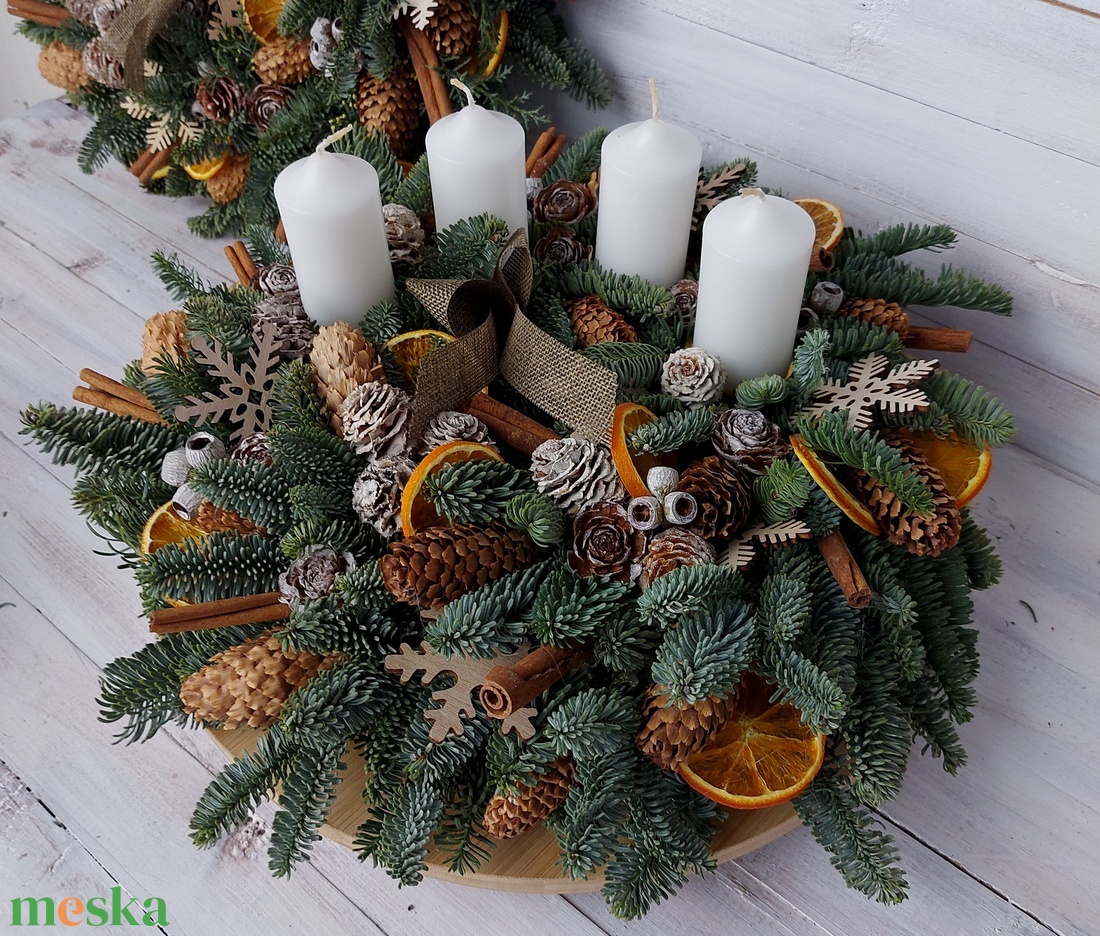 Adventi koszorú - Fehér gyertyával - karácsony - adventi díszek - adventi koszorú - Meska.hu
