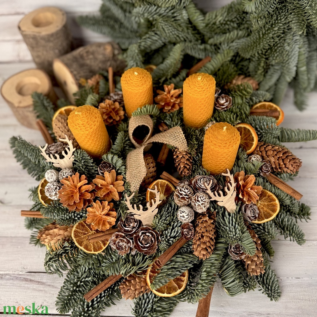 Adventi koszorú - Méhviasz gyertyával - karácsony - adventi díszek - adventi koszorú - Meska.hu