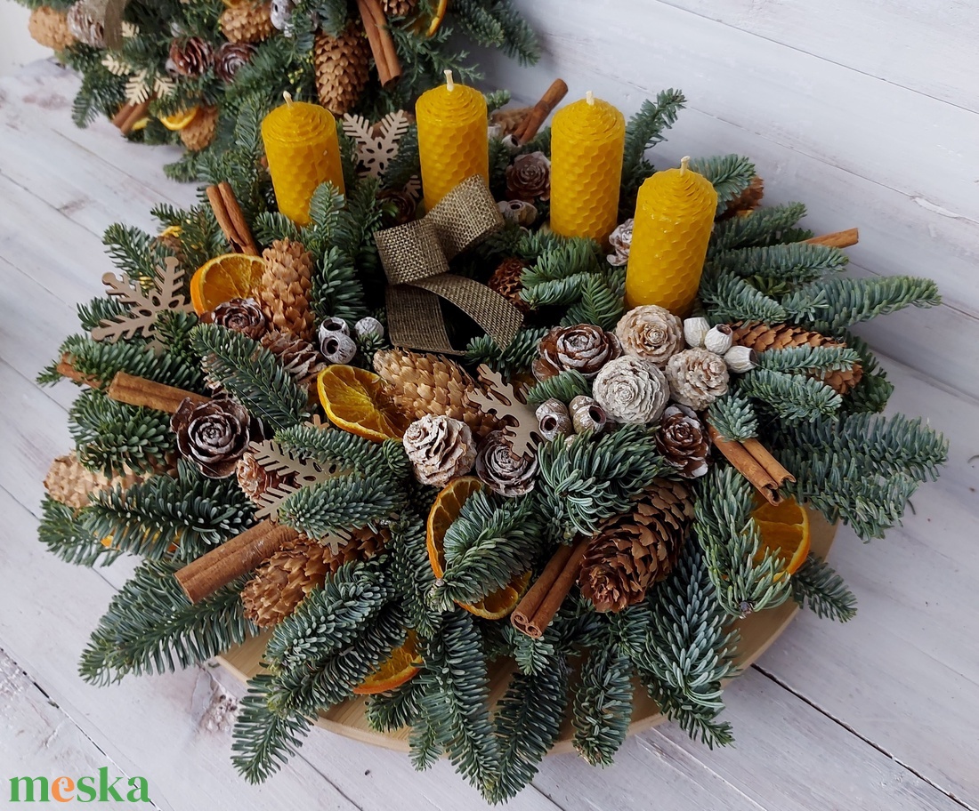 Adventi koszorú - Méhviasz gyertyával - karácsony - adventi díszek - adventi koszorú - Meska.hu