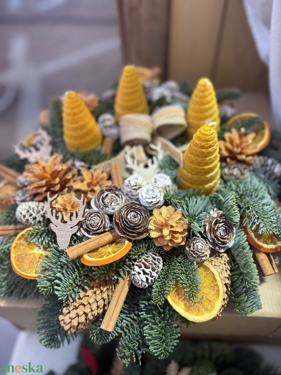 Adventi koszorú-Méhviasz gyertyás kisebb - karácsony - adventi díszek - adventi gyertyadíszek és koszorúdíszek - Meska.hu