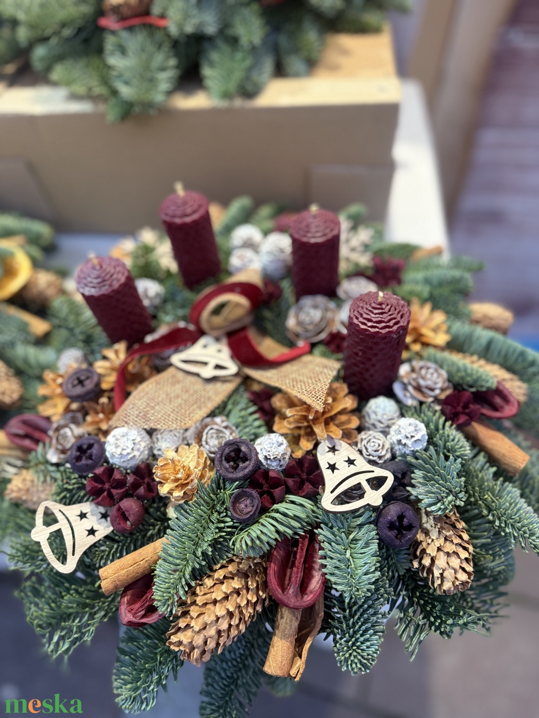 Adventi koszorú - Méhviasz gyertyával - karácsony - adventi díszek - adventi koszorú - Meska.hu