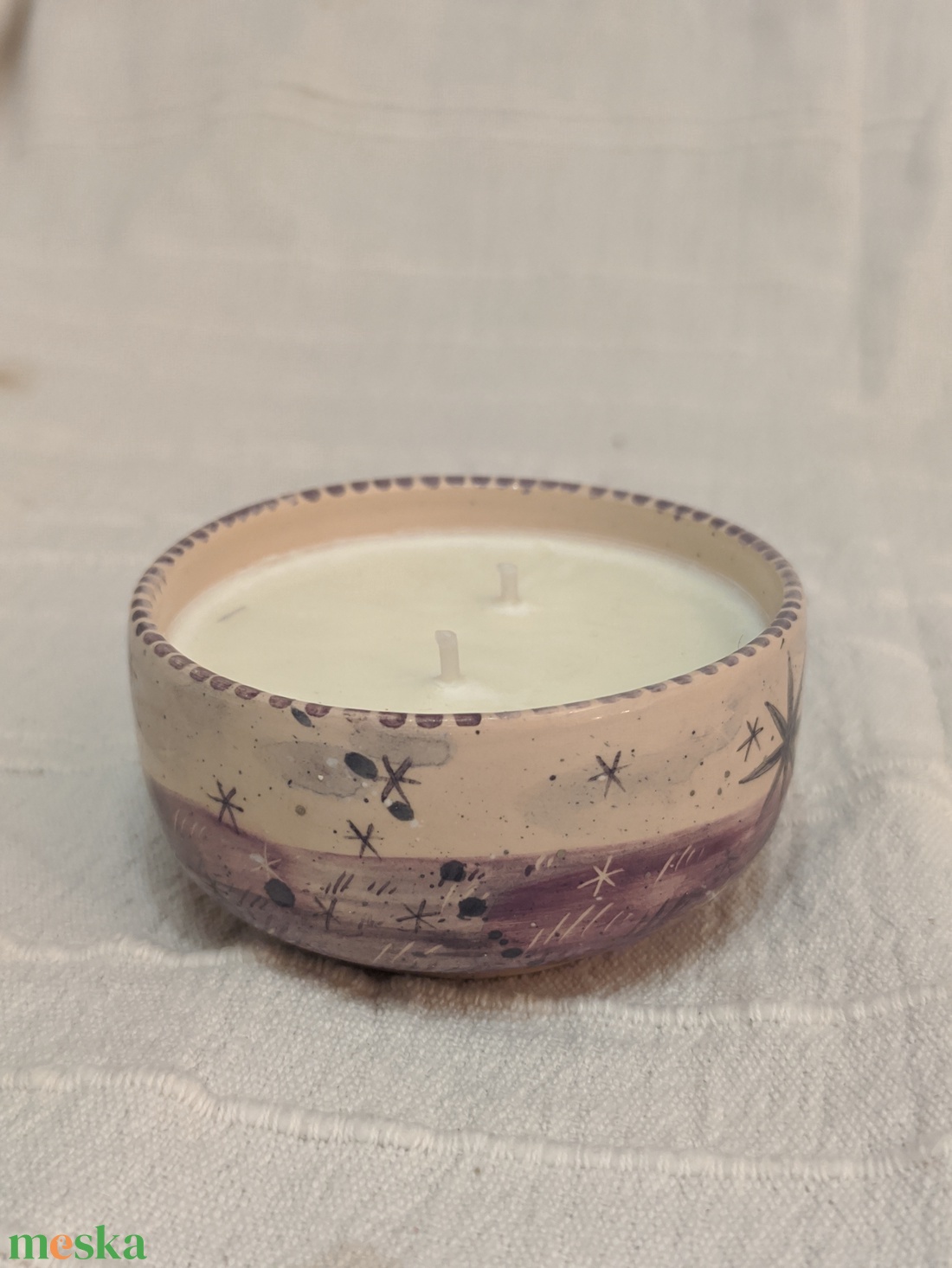 Szójaviasz illatgyertya-kézzel festett kerámiában - karácsony - karácsonyi lakásdekoráció - karácsonyi illatgyertya, mécses - Meska.hu