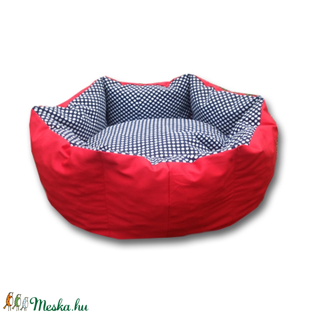 Cica - kutyaágy piros és  fekete- fehér pöttyös anyagból -  - Meska.hu
