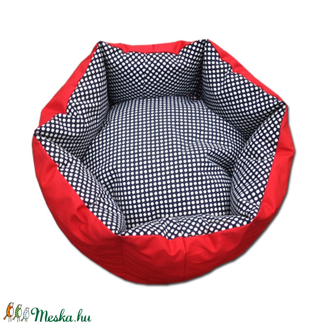Cica - kutyaágy piros és  fekete- fehér pöttyös anyagból -  - Meska.hu