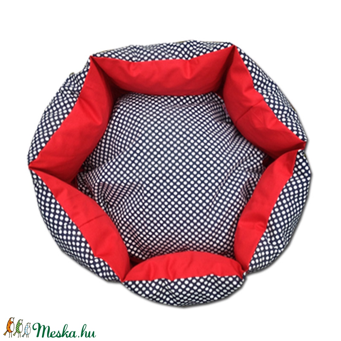 Cica - kutyaágy piros és  fekete- fehér pöttyös anyagból -  - Meska.hu