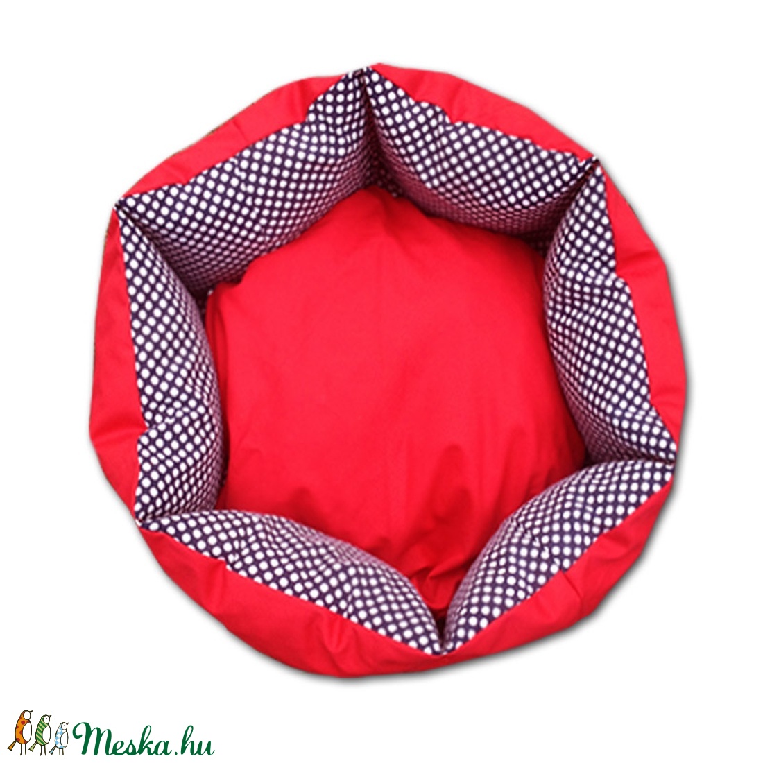 Cica - kutyaágy piros és  fekete- fehér pöttyös anyagból -  - Meska.hu