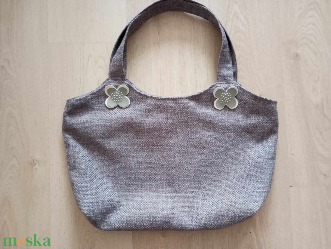 Bőrvirágos táska - szürke  - táska & tok - bevásárlás & shopper táska - shopper, textiltáska, szatyor - Meska.hu