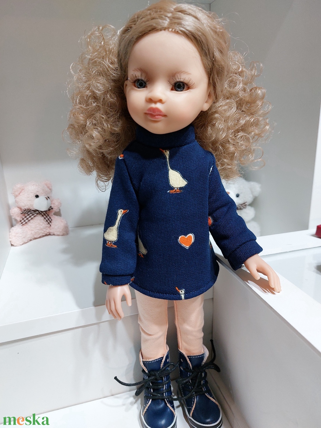 Paola Reina kislibás sötétkék hosszú pulcsis szett - játék & sport - baba & babaház - babaruha, babakellék - Meska.hu