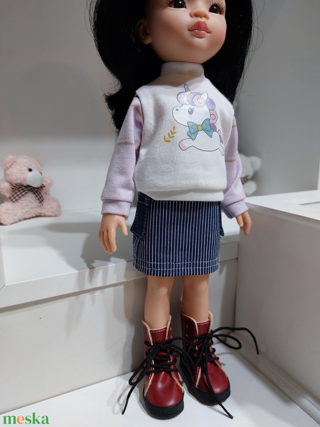 Paola Reina unikornisos csíkos ujjú pulcsi-farmer szett - játék & sport - baba & babaház - babaruha, babakellék - Meska.hu