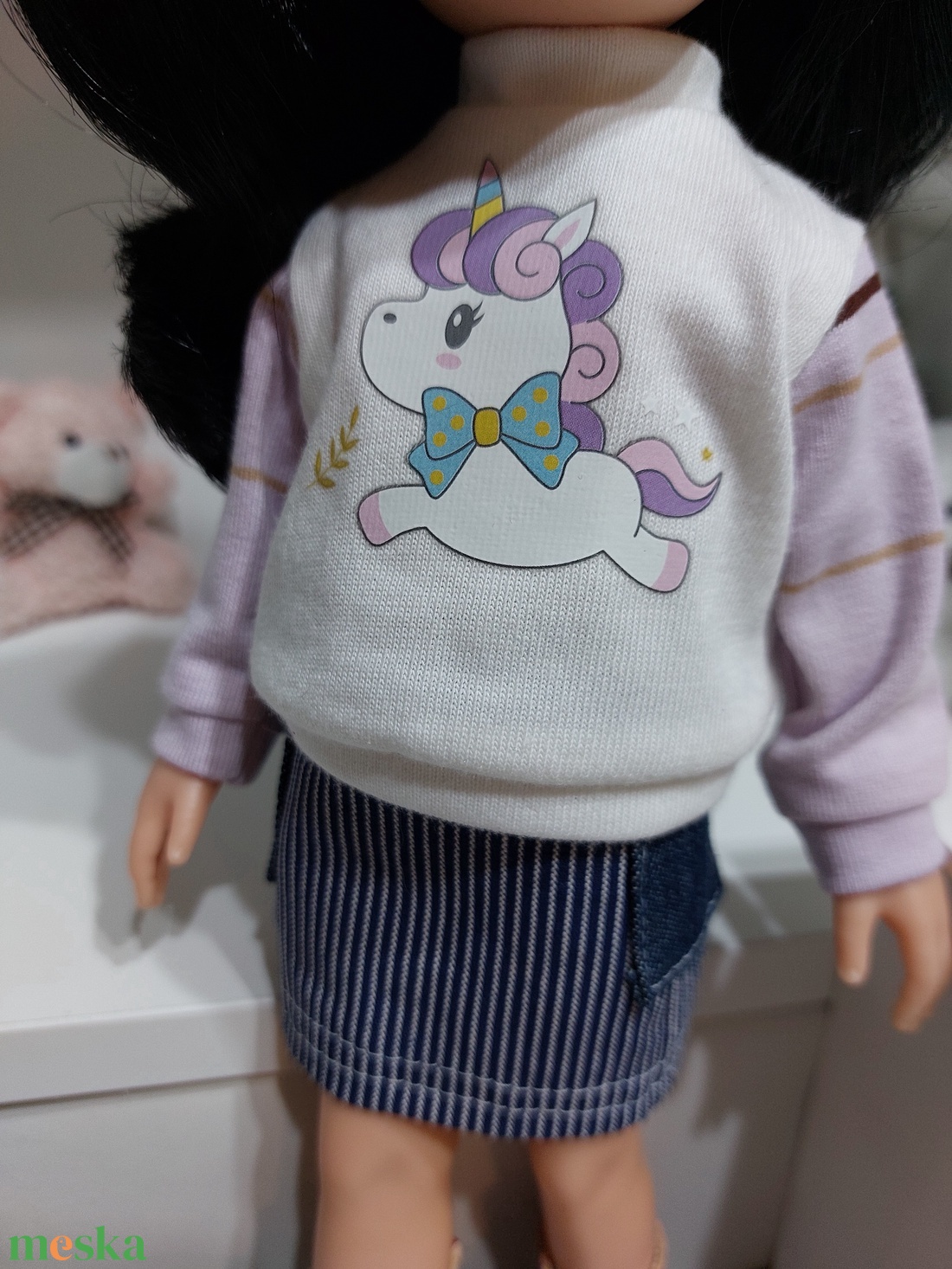 Paola Reina unikornisos csíkos ujjú pulcsi-farmer szett - játék & sport - baba & babaház - babaruha, babakellék - Meska.hu