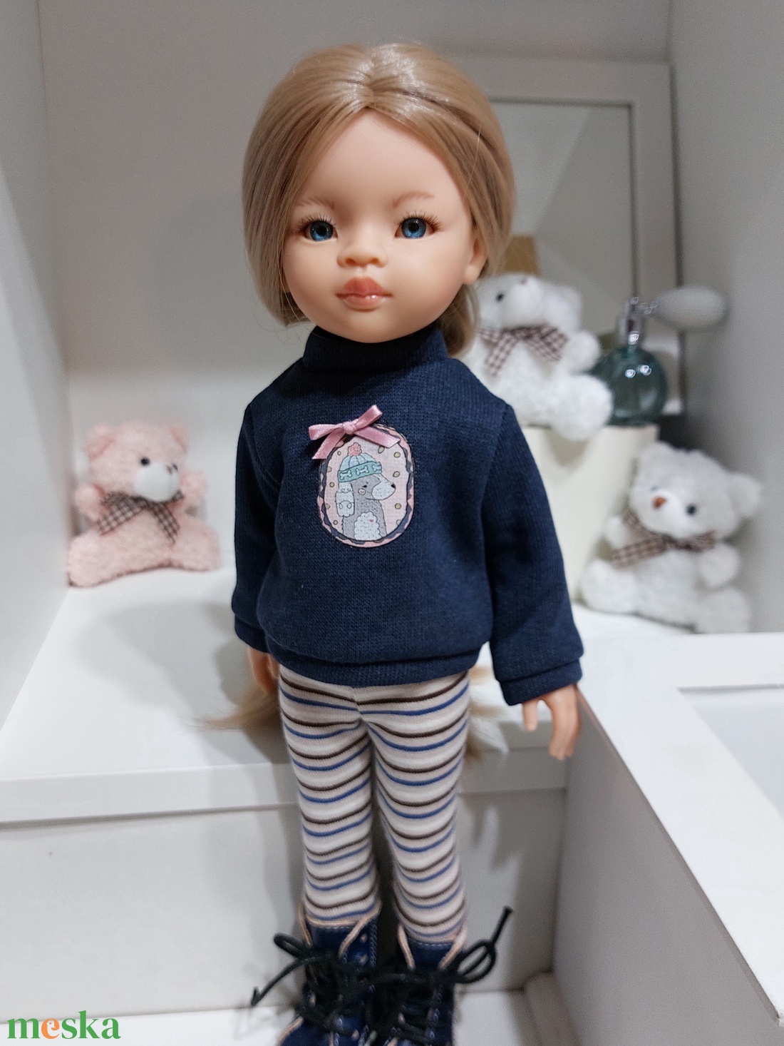 Paola Reina sötétkék hosszú ujjú pulcsis szett - játék & sport - baba & babaház - babaruha, babakellék - Meska.hu