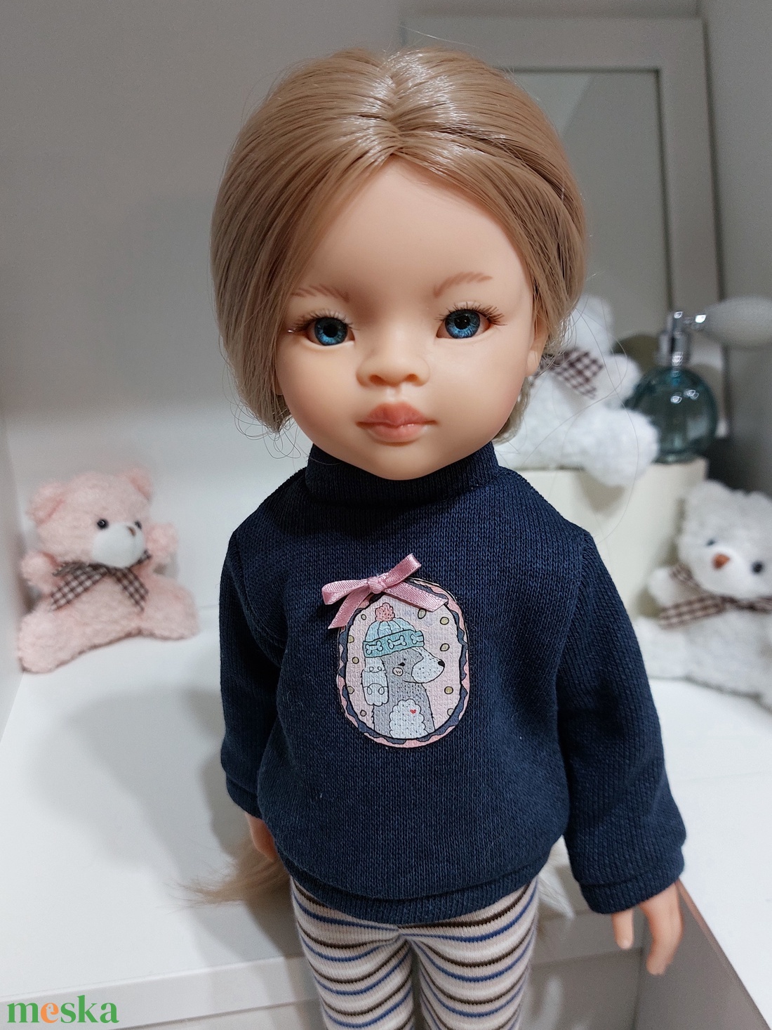 Paola Reina sötétkék hosszú ujjú pulcsis szett - játék & sport - baba & babaház - babaruha, babakellék - Meska.hu