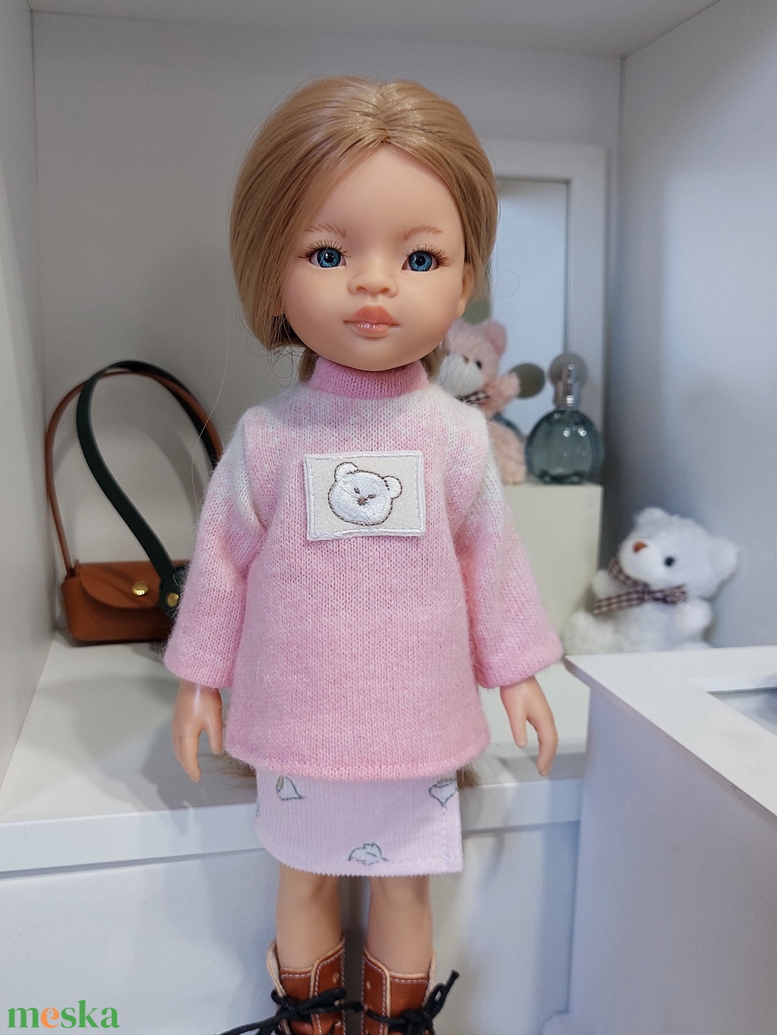 Paola Reina rózsaszín kötött pulcsis szett - játék & sport - baba & babaház - babaruha, babakellék - Meska.hu