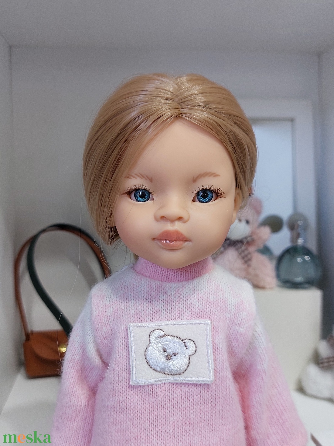 Paola Reina rózsaszín kötött pulcsis szett - játék & sport - baba & babaház - babaruha, babakellék - Meska.hu